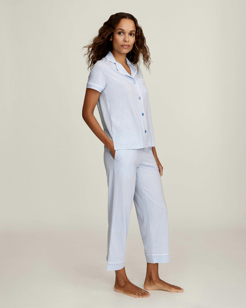 Women's Lightweight Pima Cropped Pajama Set in Periwinkle Geo