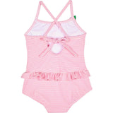 Stripe Seersucker Swimsuit with Flower