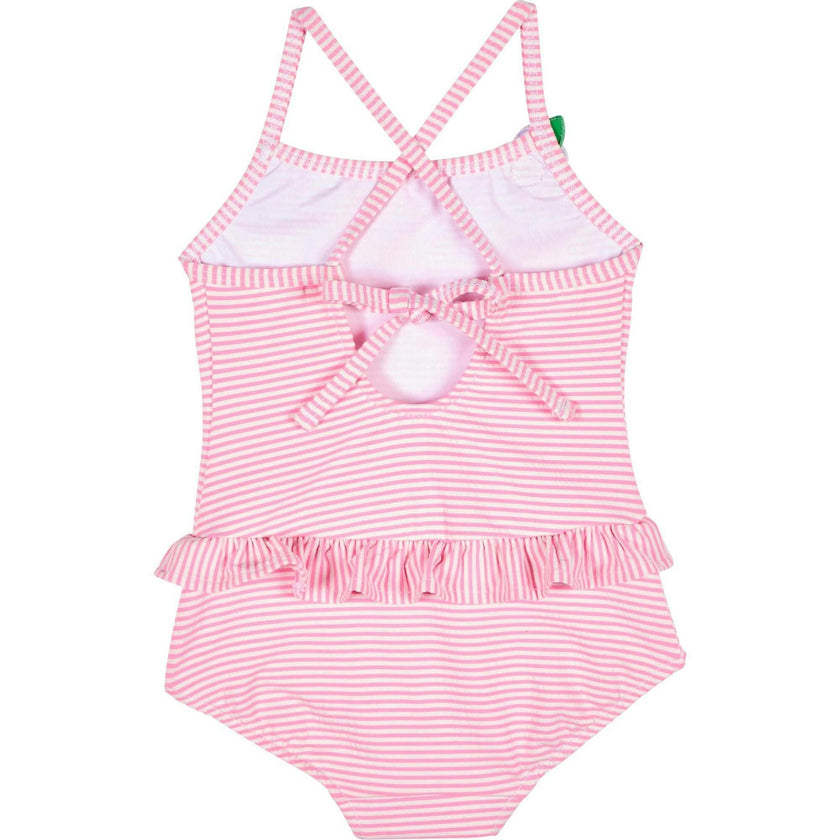 Stripe Seersucker Swimsuit with Flower