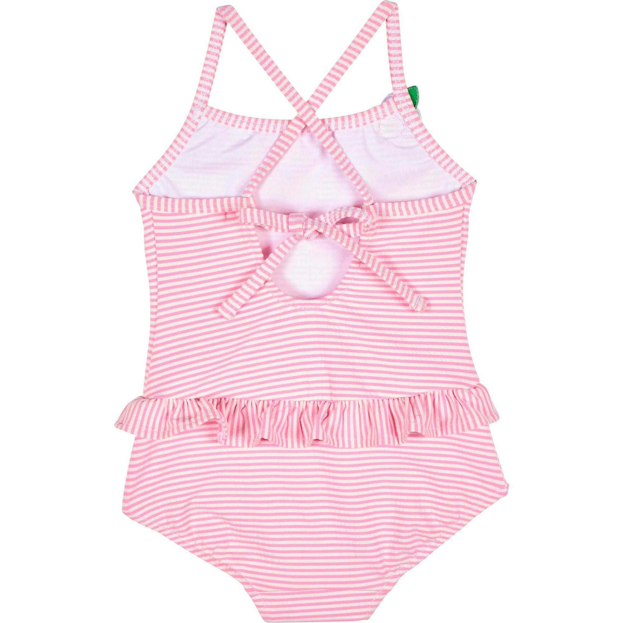 Stripe Seersucker Swimsuit with Flower