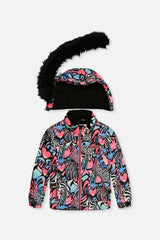 Two Piece Play Snowsuit Black Zebra Print With Pink Pants
