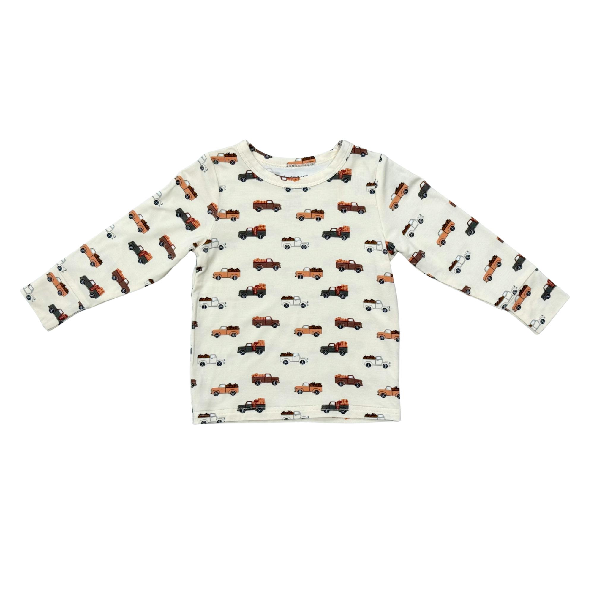 Boys Long Sleeve Tee in Pumpkin Trucks