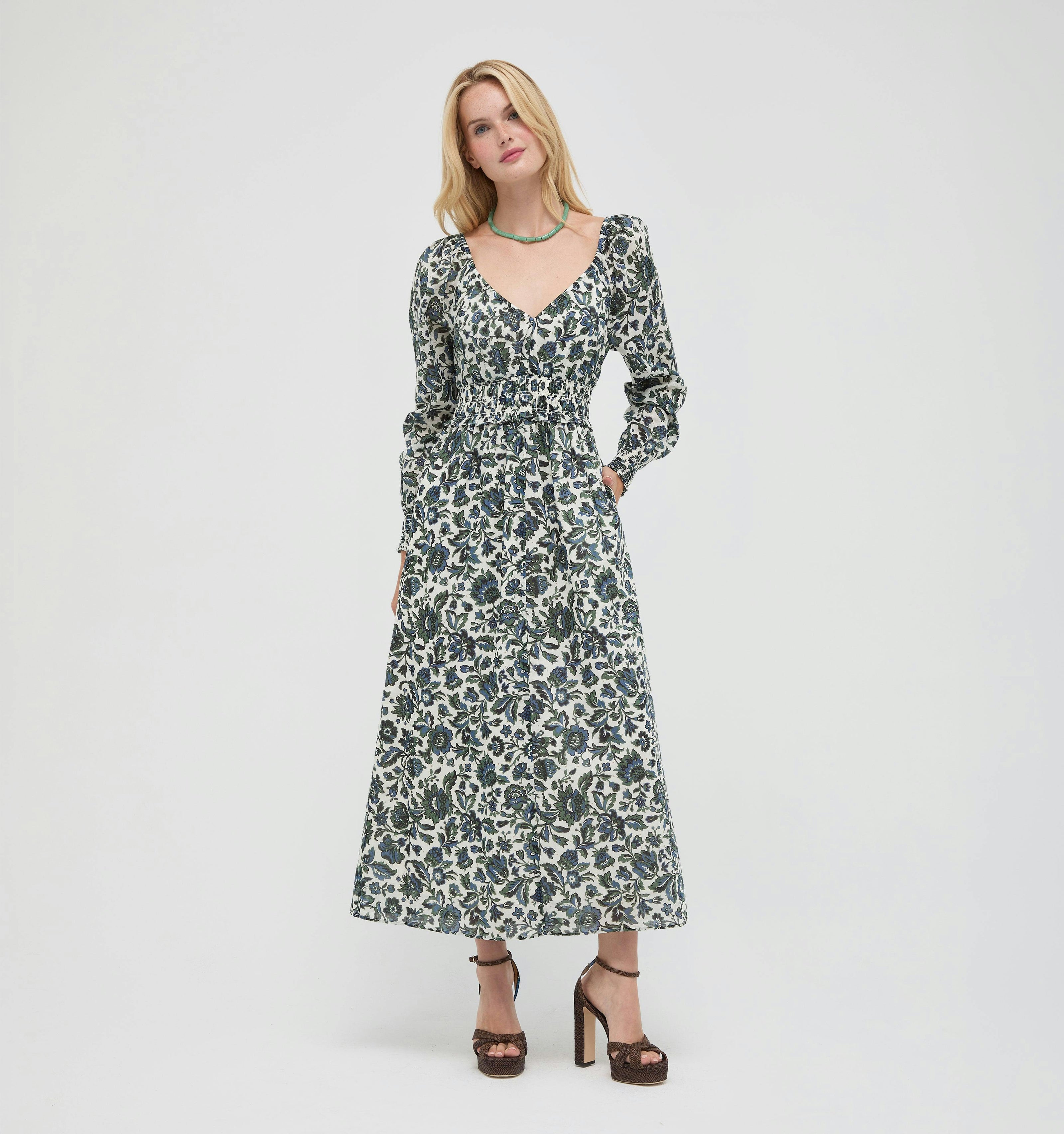 The Eugenia Nap Dress -  Jacobean Bloom Blue/Green