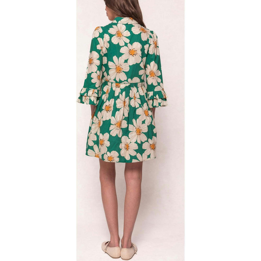 Bowie Dress in Green with White Floral