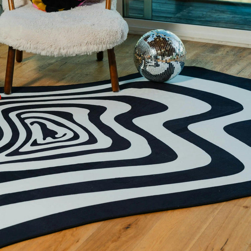 Black and White Vertigo Irregular Area Rug