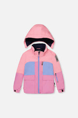 Two Piece Play Snowsuit Pink And Purple Colorblock With Watercolor Floral Print Pants