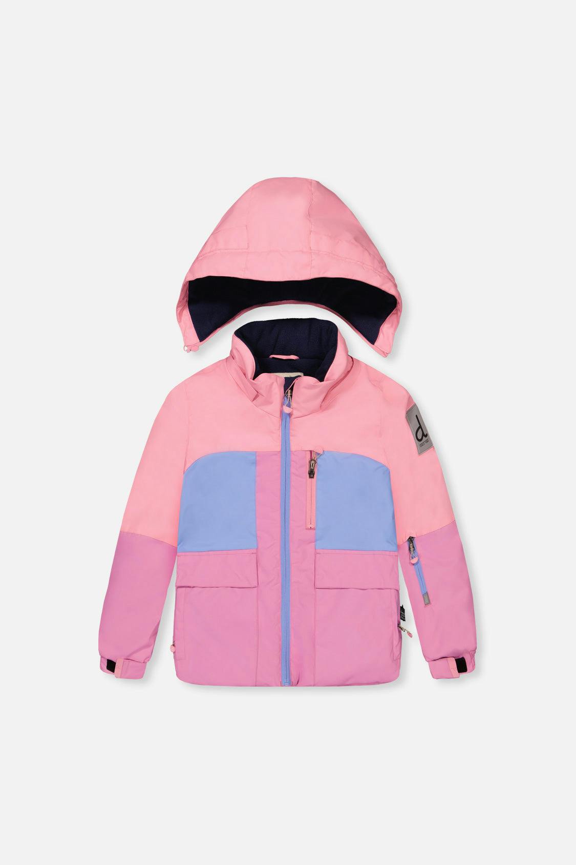 Two Piece Play Snowsuit Pink And Purple Colorblock With Watercolor Floral Print Pants