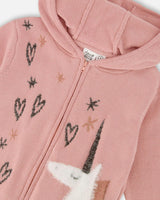 Hooded Knit Cardigan with Intarsia