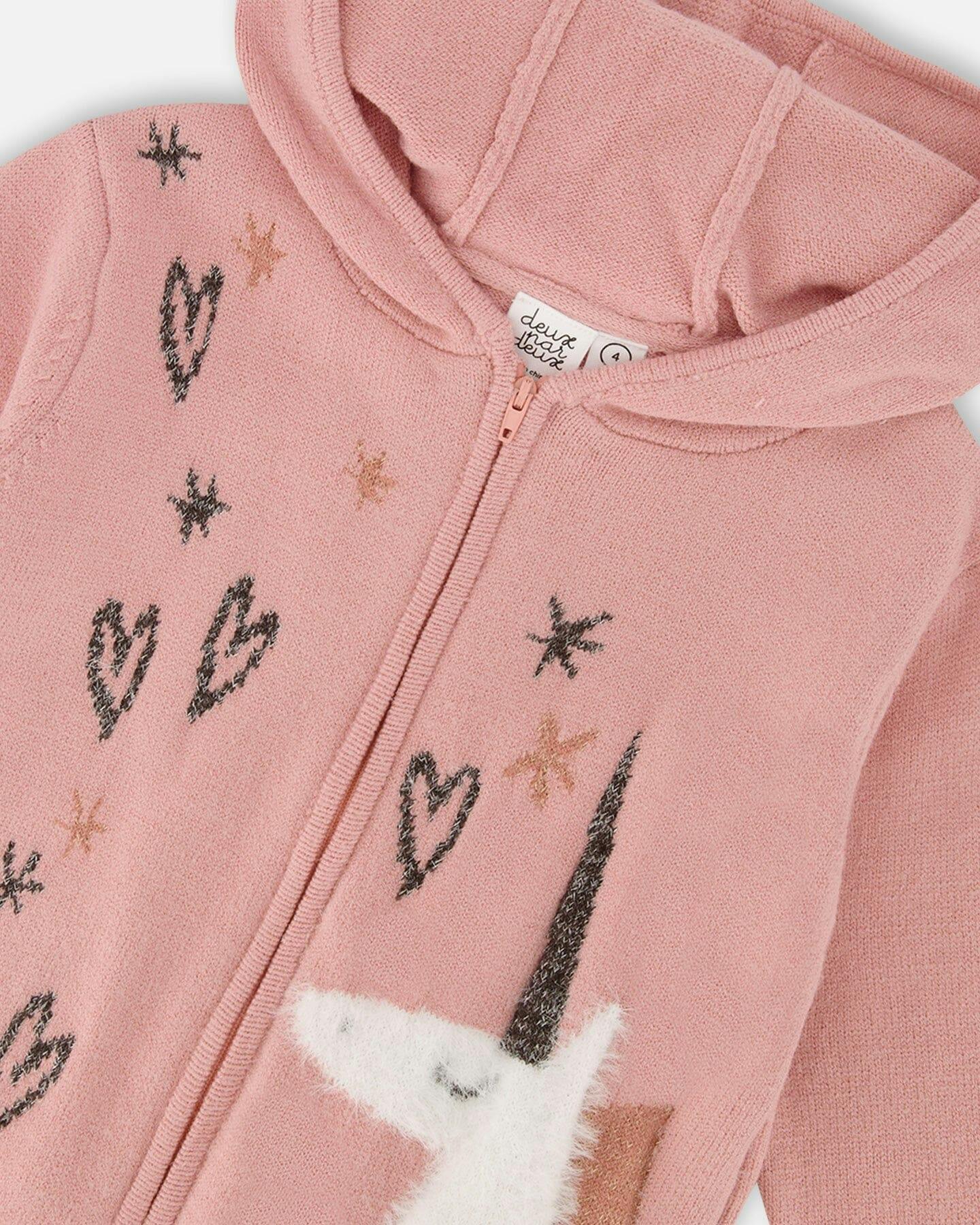 Hooded Knit Cardigan with Intarsia