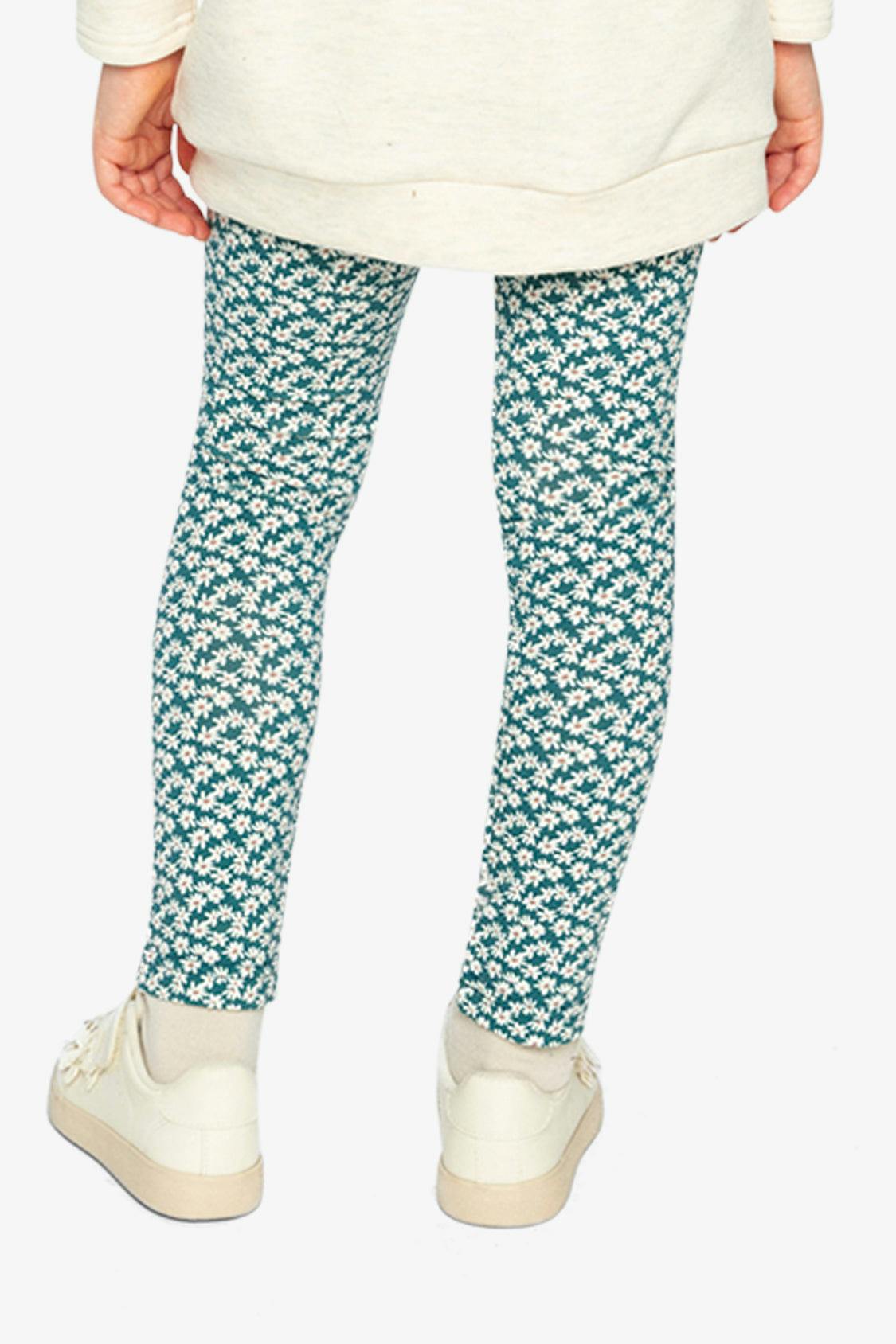 Organic Cotton Leggings Green Daisy Print
