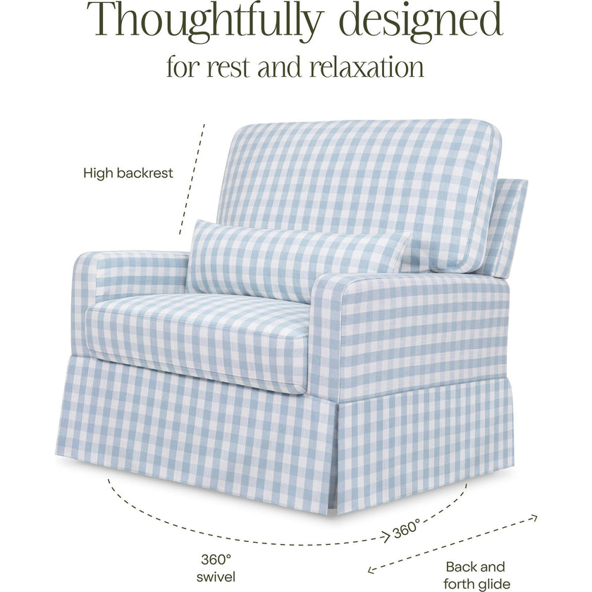 Crawford Pillowback Chair and a Half Comfort Swivel Glider in Blue Gingham