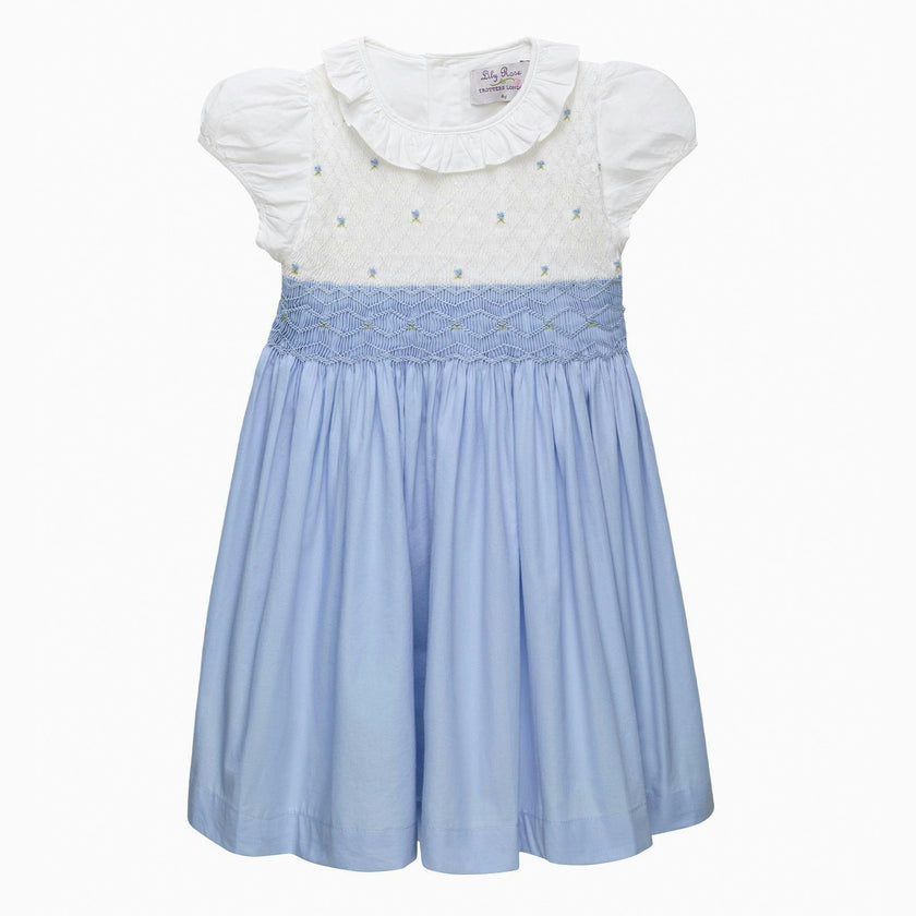 Willow Rose Hand Smocked Dress in Cornflower