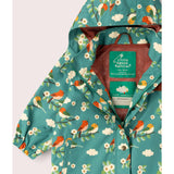 Turquoise Birds Recycled Waterproof Raincoat, Turquoise