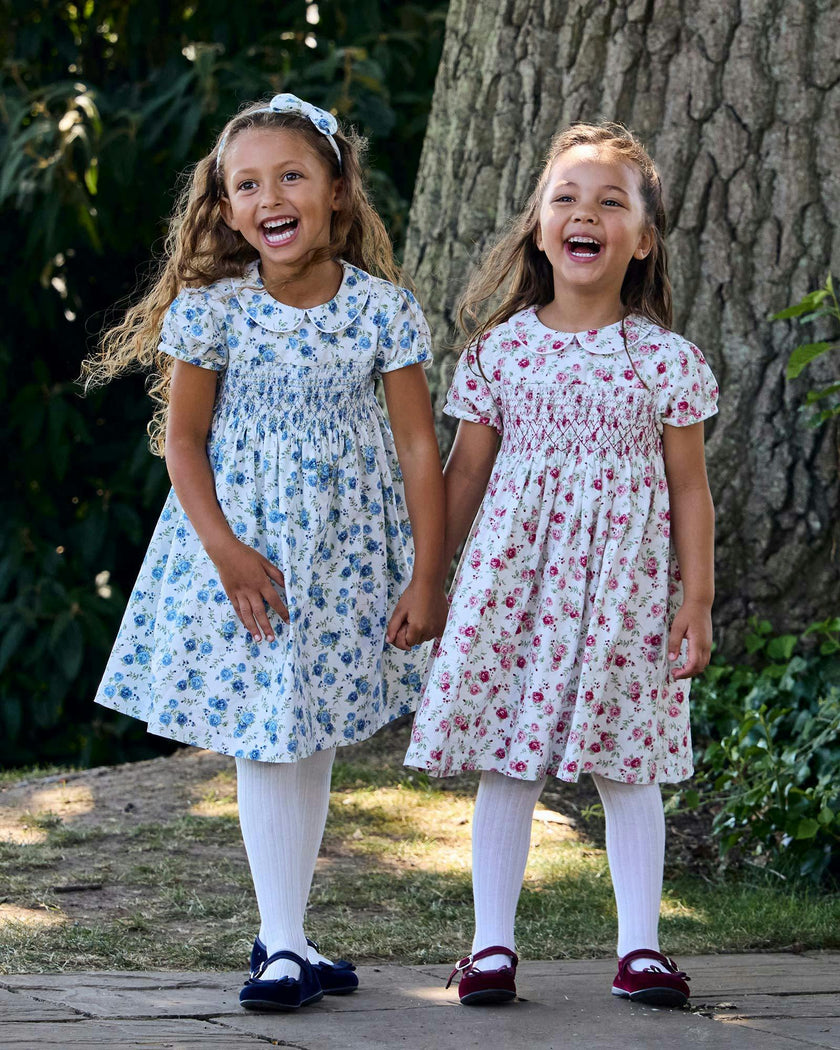 Arabella Rose Floral Smocked Dress in Blue