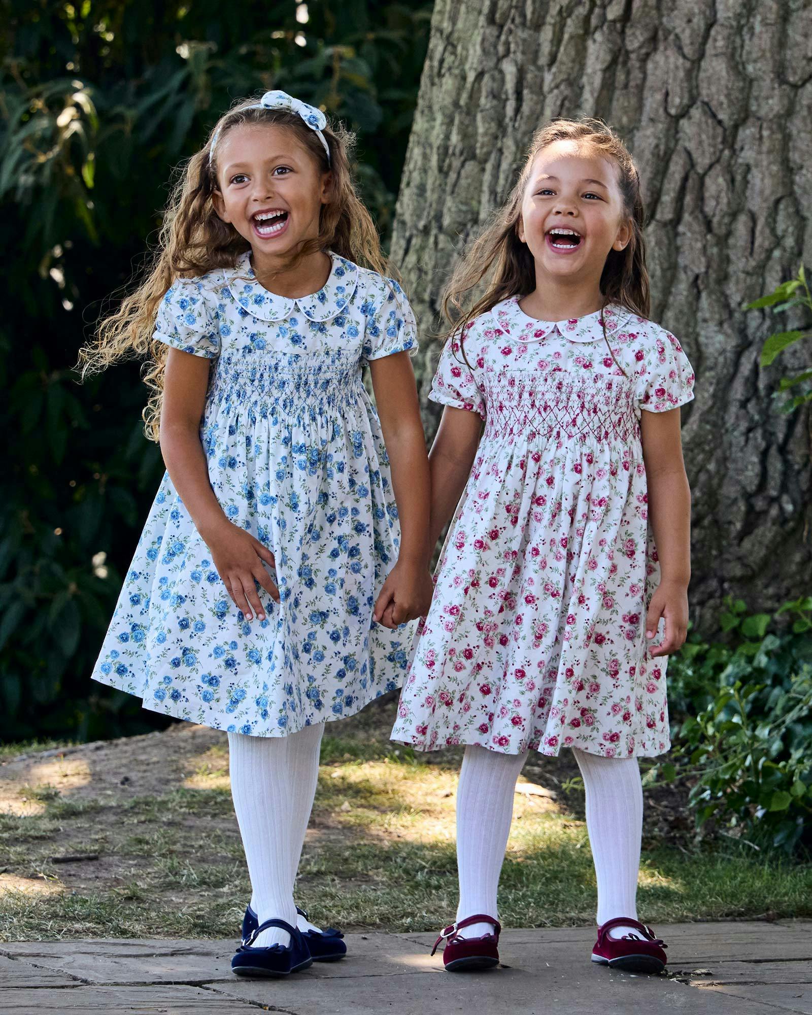Arabella Rose Floral Smocked Dress in Blue