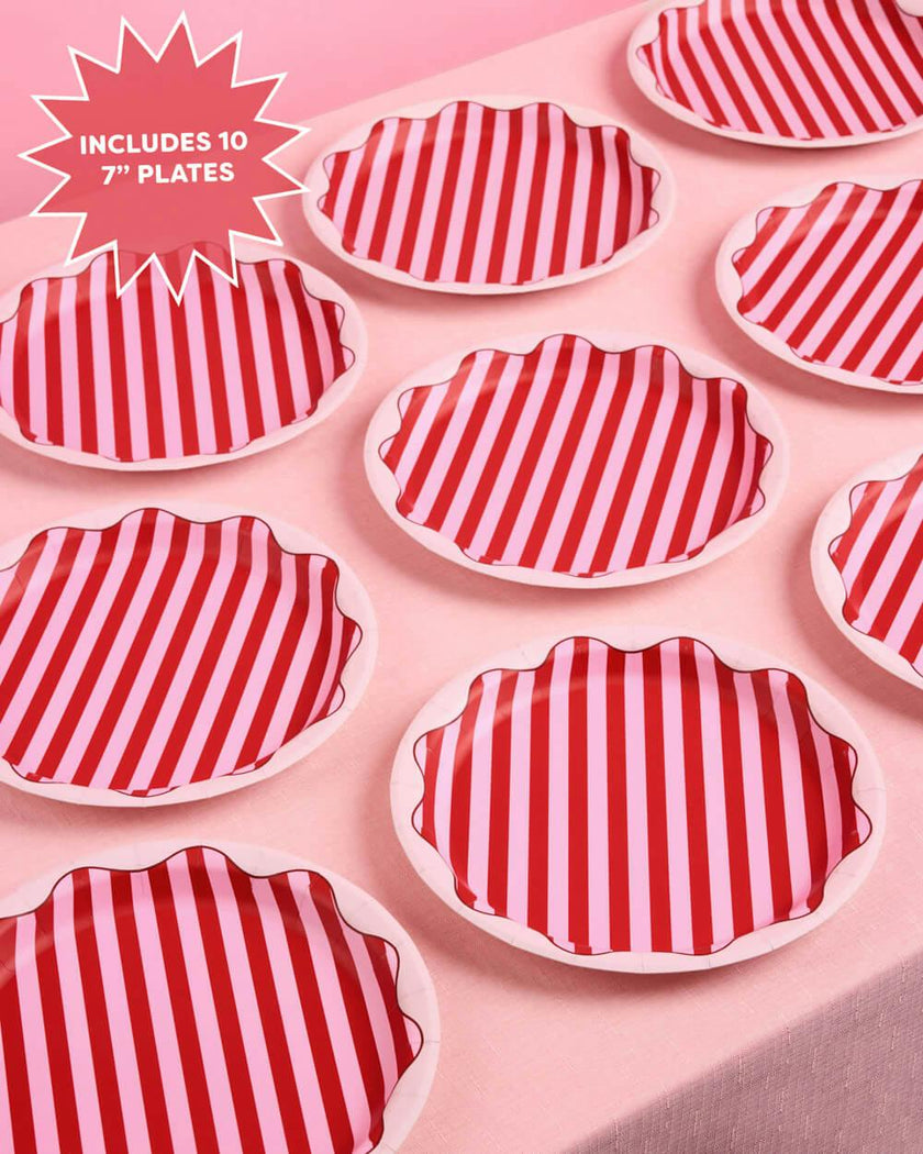Candy Stripe Plates - 10 paper plates, 9in