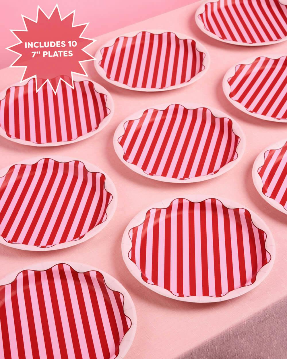 Candy Stripe Plates - 10 paper plates, 9in
