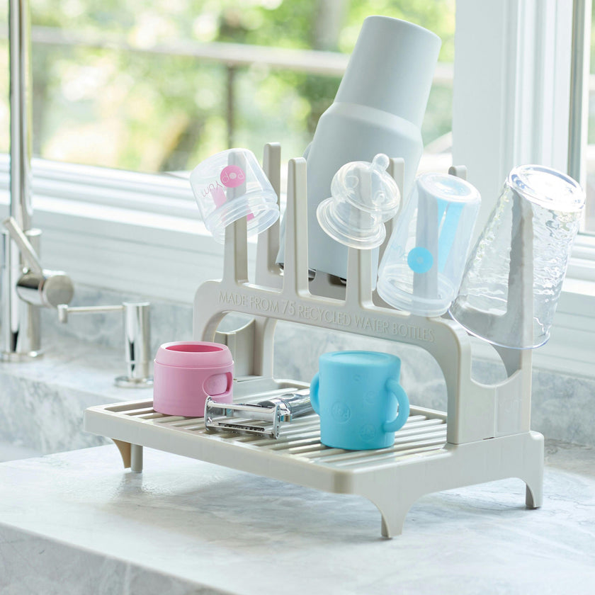 PopYum 9 oz Pink Formula Making Baby Bottle 3-Pack with Gray Drying Rack Bundle