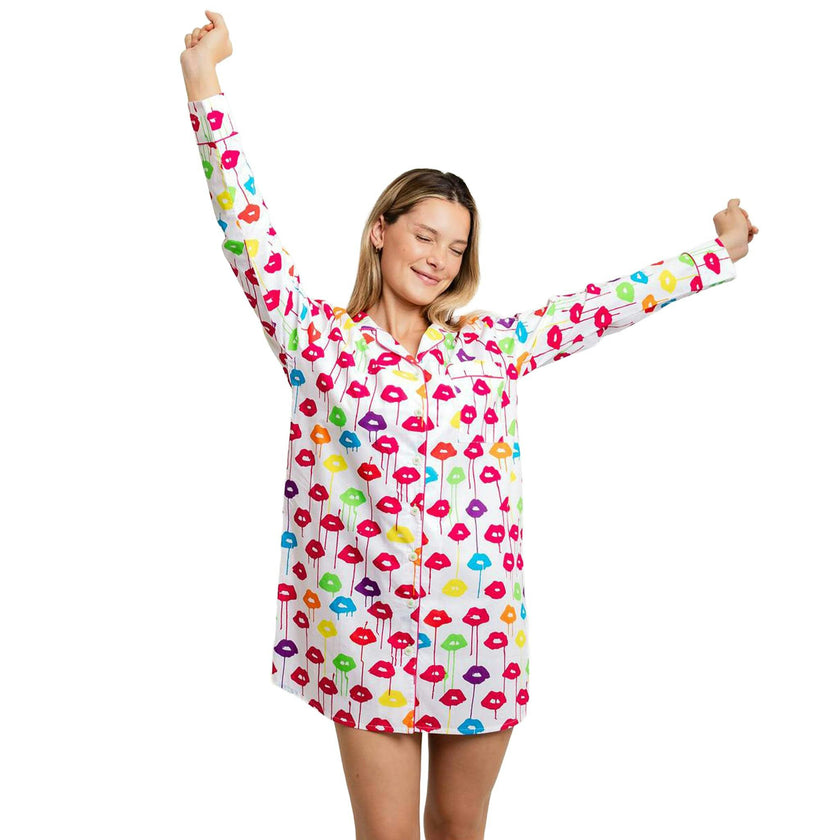 Women's Drawbertson Drippy Lips Night Shirt - Organic Cotton Poplin
