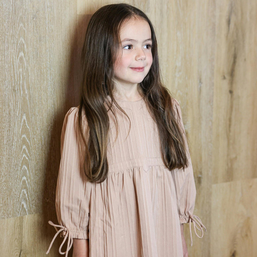 Striped Faux Tab 3/4 Sleeve Dress