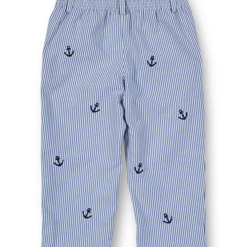 Stripe Fake Fly Pants With Anchors