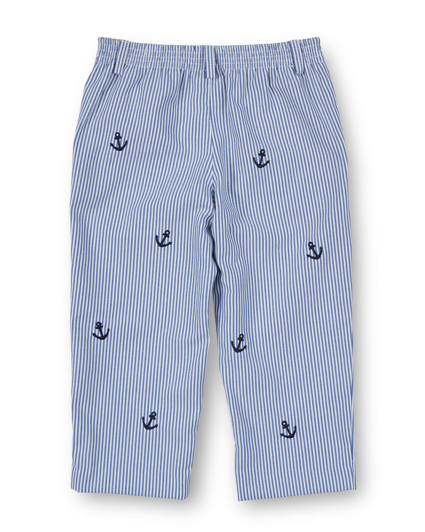 Stripe Fake Fly Pants With Anchors