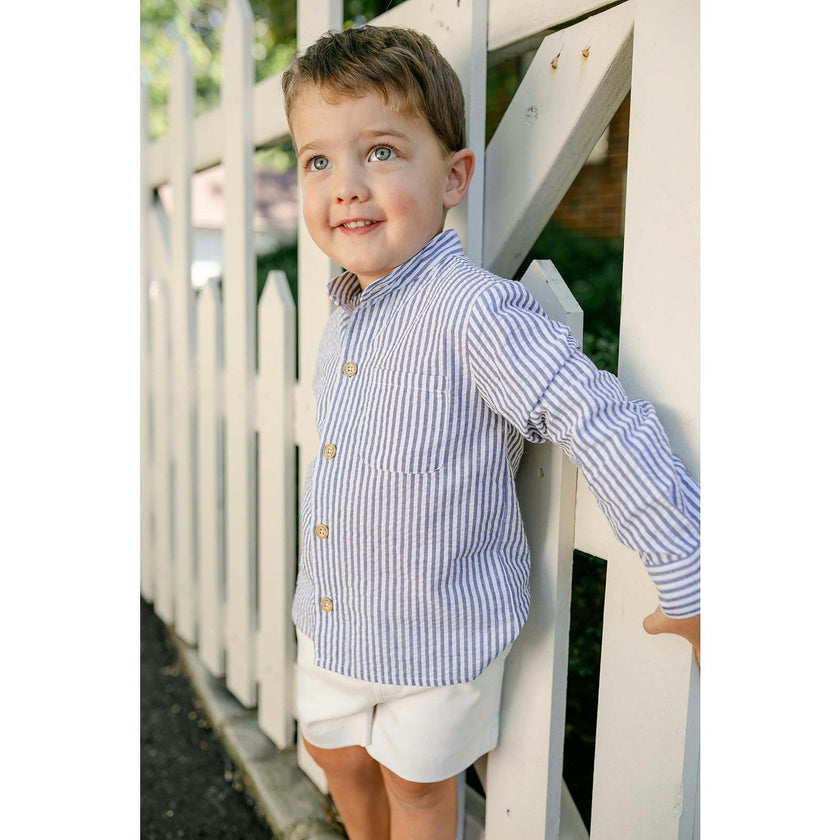 Arthur Long Sleeve Shirt - Navy Seersucker