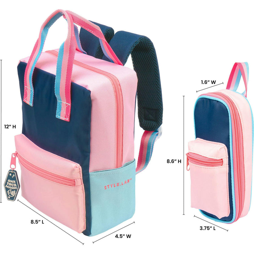 Style.Lab: Harlow Colorblock Backpack Pouch Set - Navy & Pink