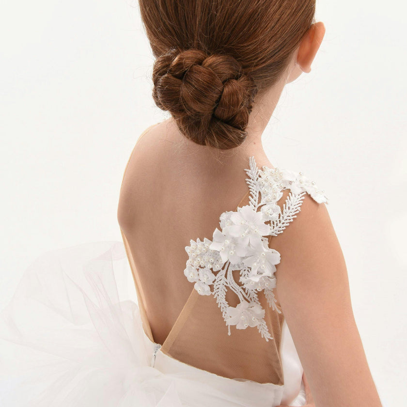 White Carnelian Floral Embroidered Tulle Dress