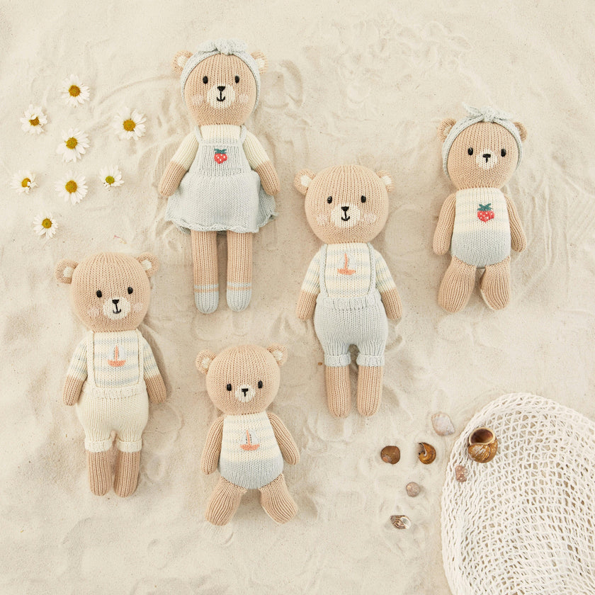Arthur the bear with sailboat Natural & Light blue - 11"