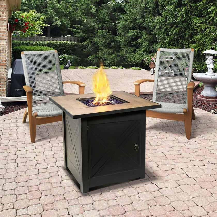 Outdoor Square 30" Propane Ceramic Gas Fire Pit With Steel Base