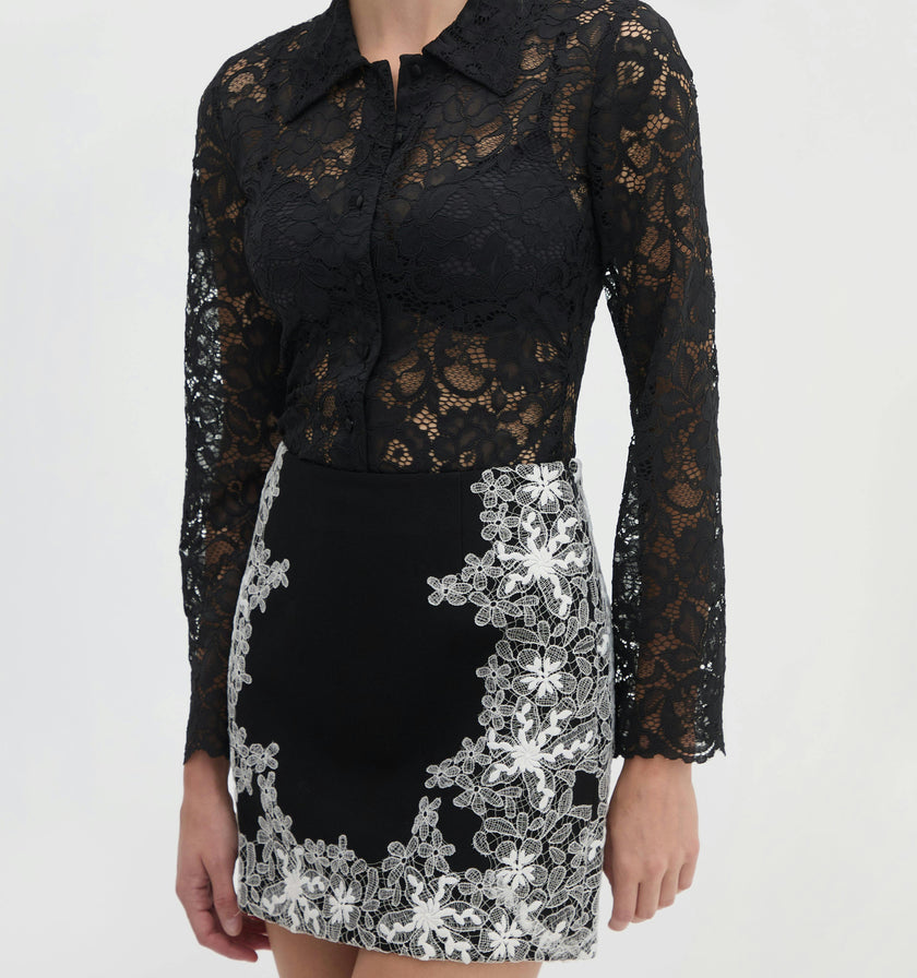 The Ash Skirt - Black with Ivory Lace