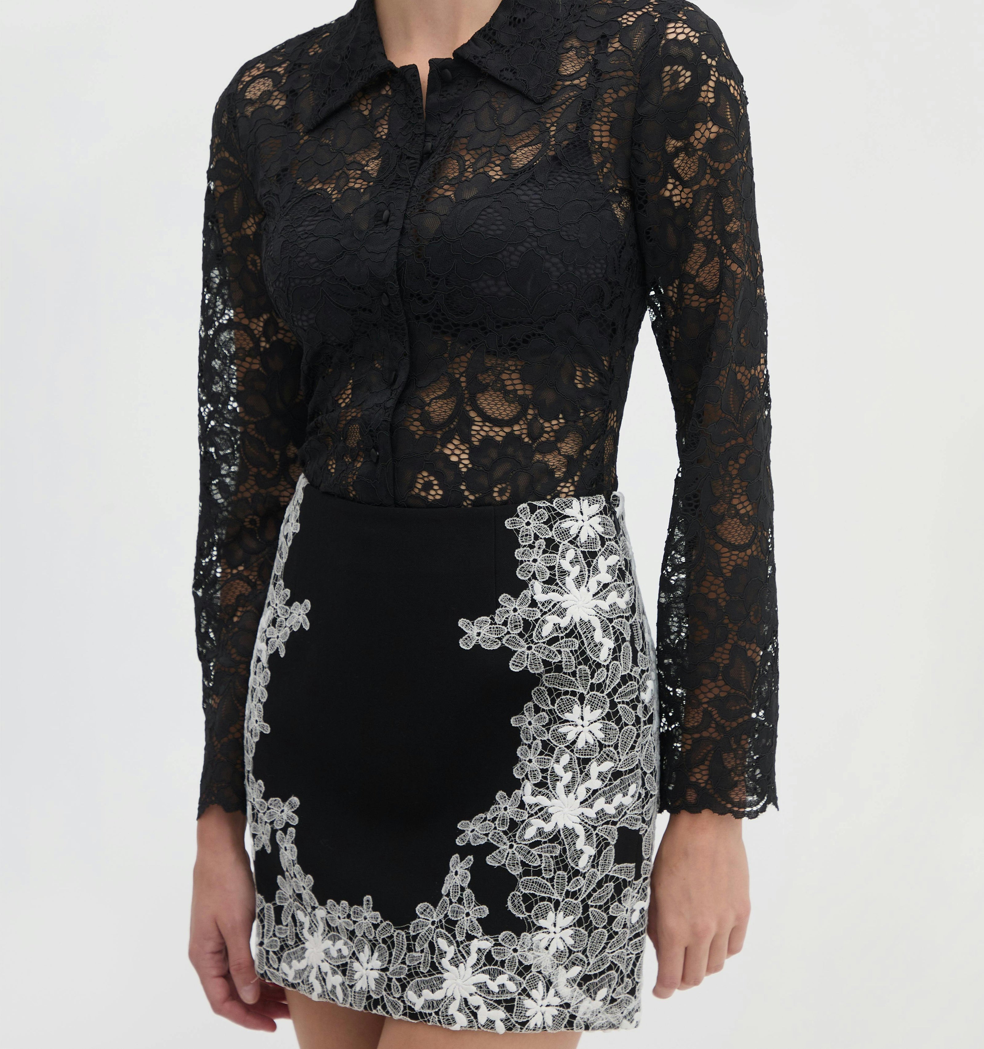 The Ash Skirt - Black with Ivory Lace