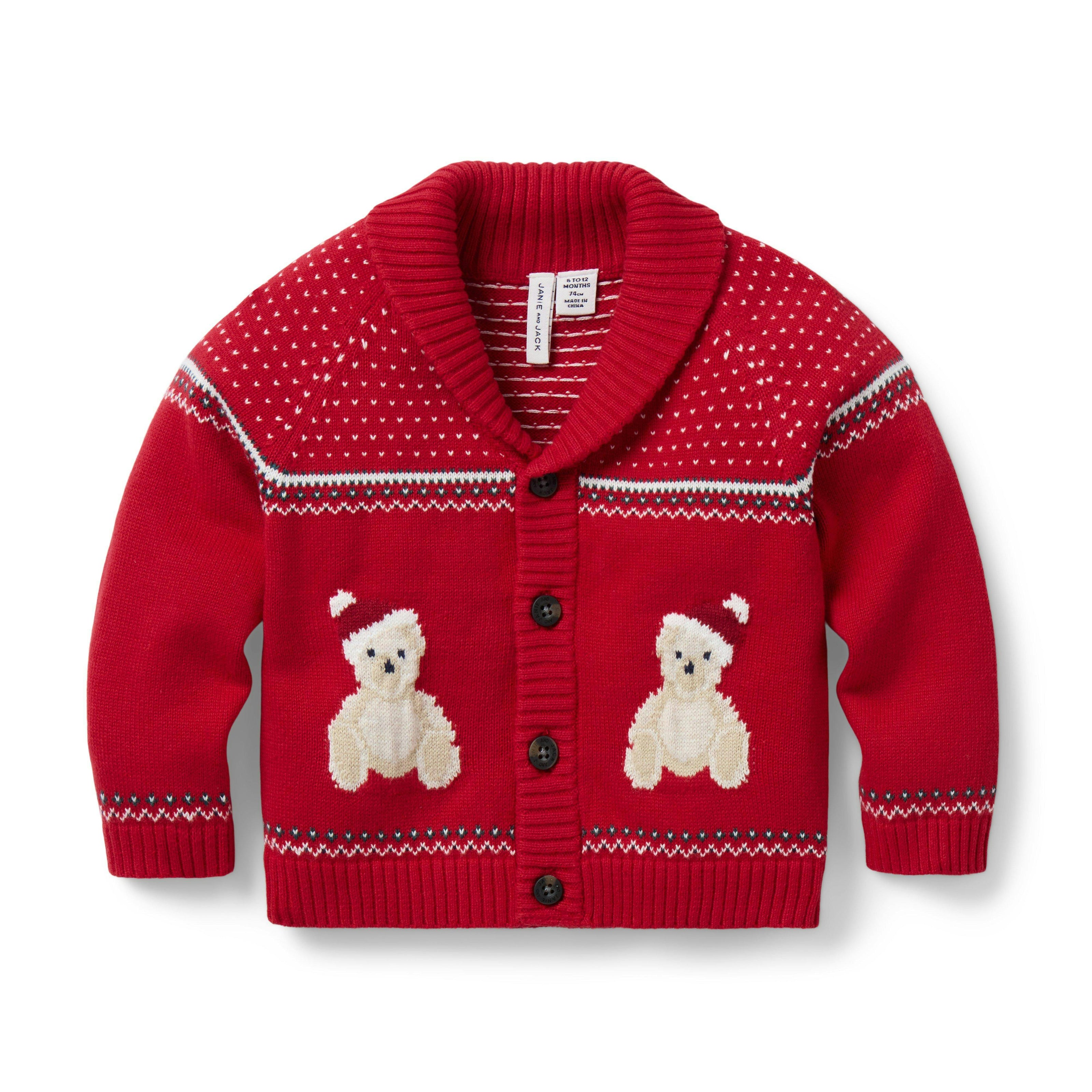 The Holiday Bear Baby Cardigan, red
