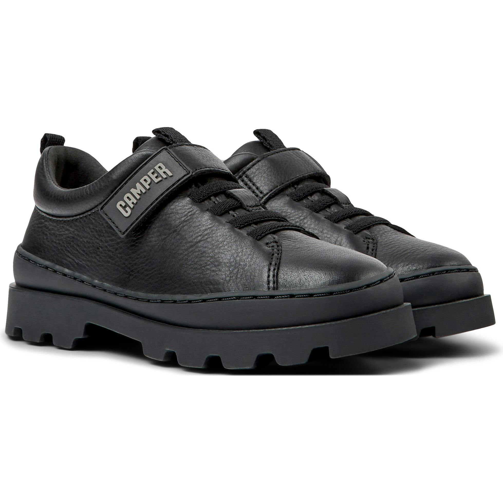 Brutus Velcro Strap Leather Sneakers, Black