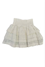 Gemma White Heart & Flower Eyelet With White Ribbon Smocked Ruffle Mini Skirt