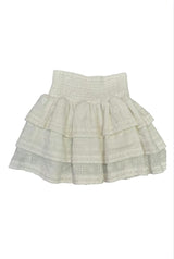 Gemma White Heart & Flower Eyelet With White Ribbon Smocked Ruffle Mini Skirt