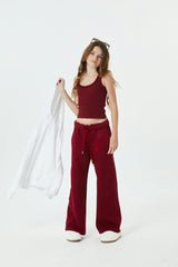Cami Merlot French Terry Wide Leg Jogger - Ace