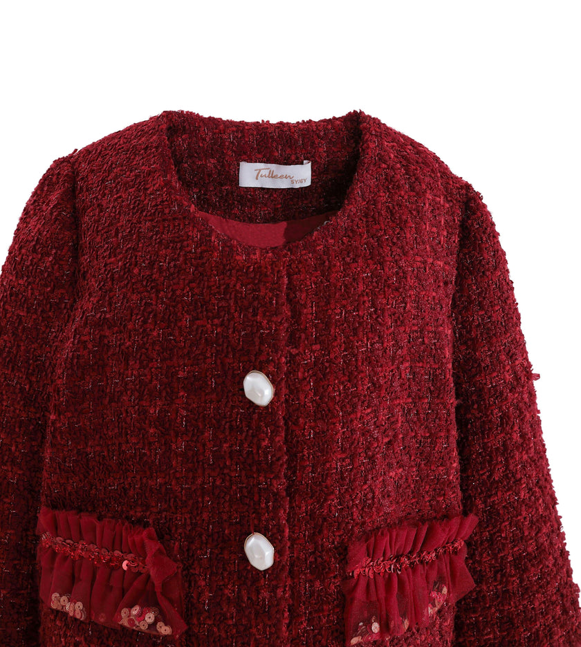 Red Tweed Button-Up Jacket