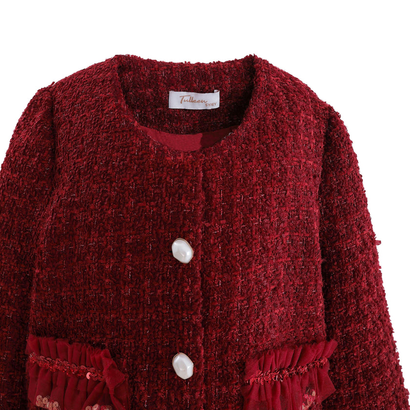 Red Tweed Button-Up Jacket