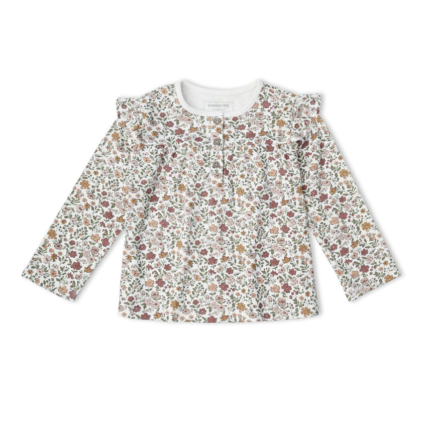 Organic Ruffle Sleeve Top Set of 2 - Woodland Sprig + Taupe