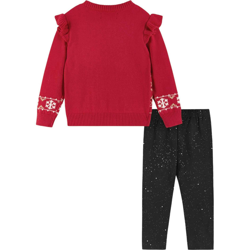Infant Red Fair Isle Sweater W/glitter Legging Set