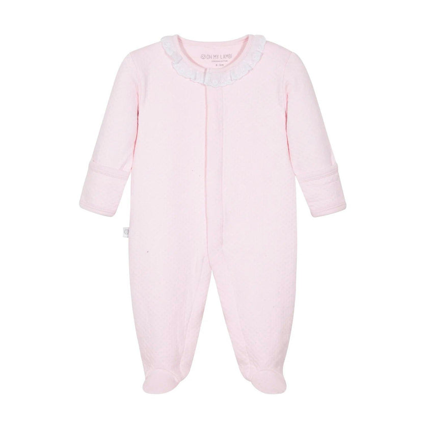 Pink Collar Quilted Pima Cotton Baby One-Piece Pajamas