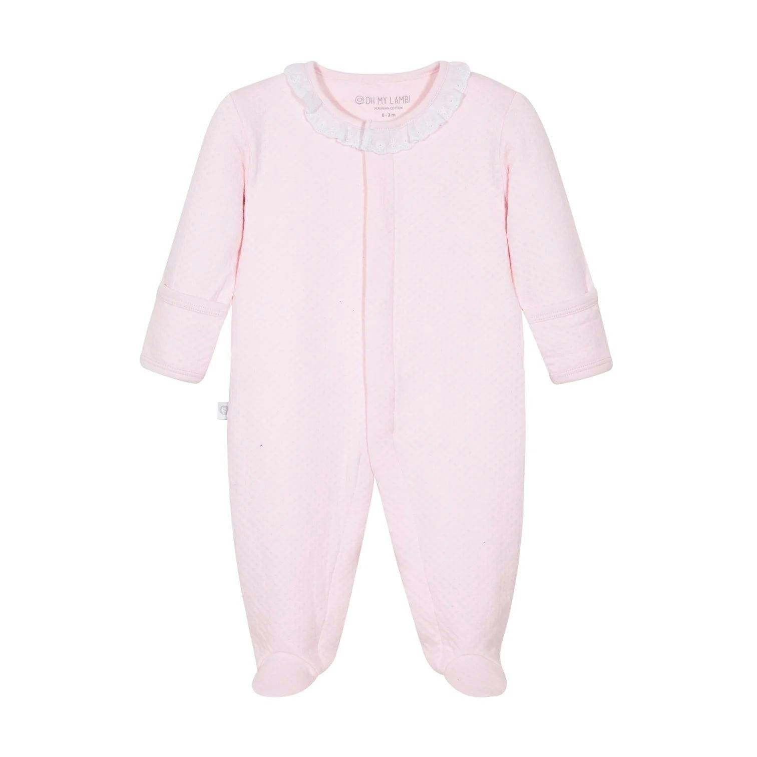 Pink Collar Quilted Pima Cotton Baby One-Piece Pajamas