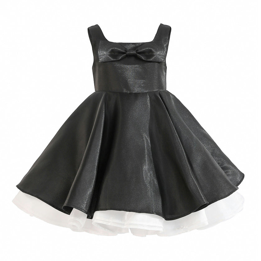Black Lucienne Satin Bow Dress
