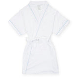 Mamie Women's Short Sleeve Spa Wrap Robe - White with Light Blue Piping
