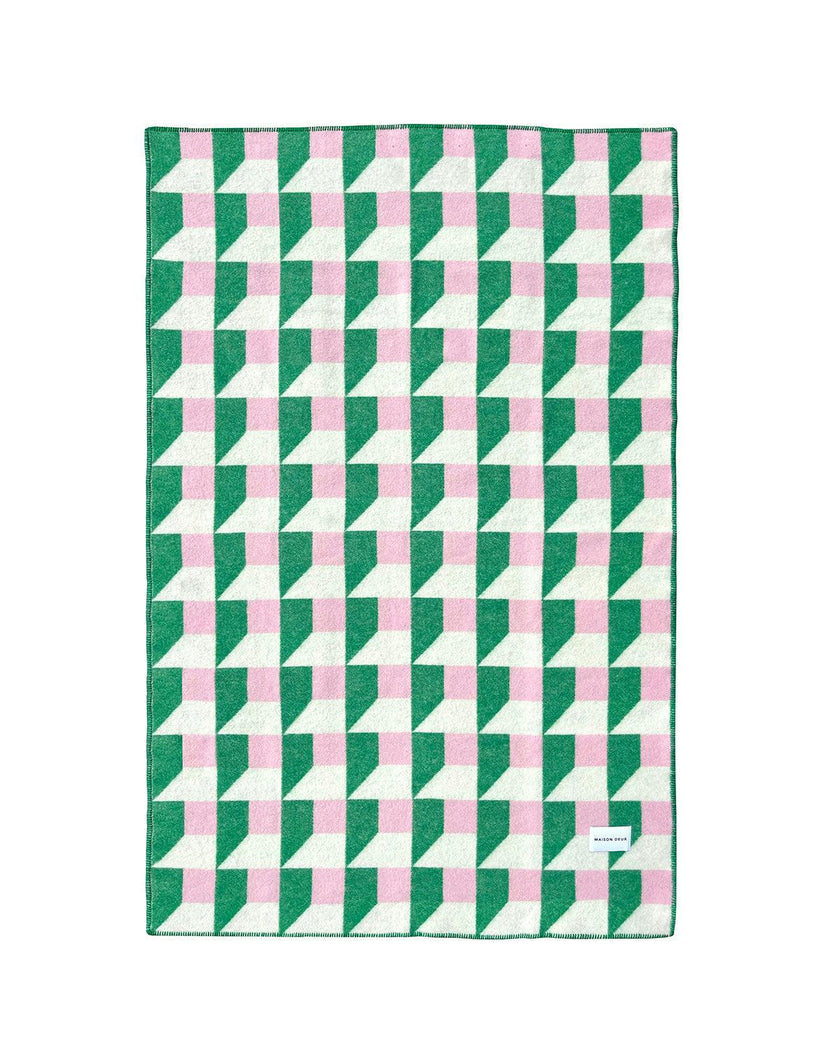 Blanket CUBICS Grass / Pink Print 4.25 x 6.5ft
