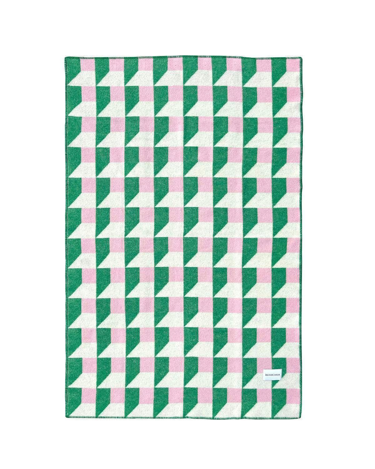 Blanket CUBICS Grass / Pink Print 4.25 x 6.5ft