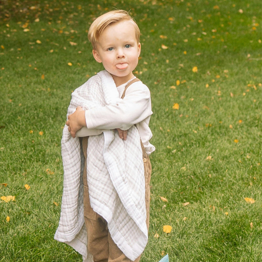 Cotton Muslin Baby Quilt - Tan Gingham