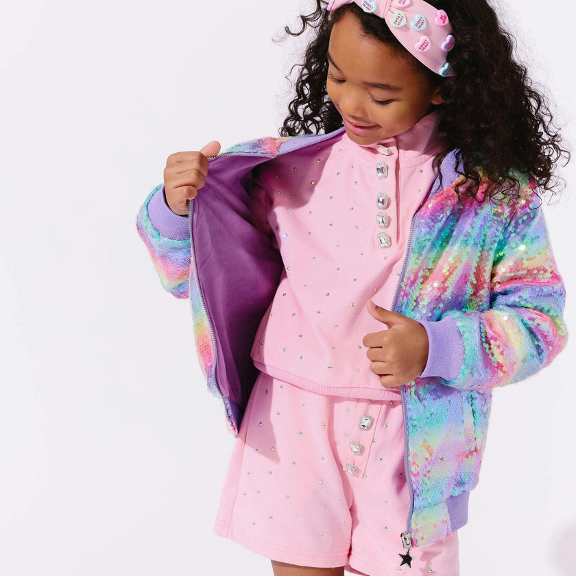 Rainbow Sequin Stripe Bomber